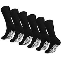 Men Women Anti Slip Grip Non Skid Crew Cotton Diabetic Socks For Home Hospital 6-pack Black