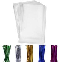 Clear Cello Bags，200pcs Cookie Bags with 200 Twist Ties 5 Mix Colors Good for Bakery, Cookies, Candies,Dessert，Popcorn (5'' x 7'')