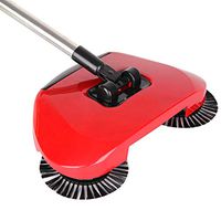 FASBHI Hand-Push Sweeper, Household Broom Mop 3 in 1 Set ABS Material with Mop Home Cleaning Manual Sweeping Machine, Red