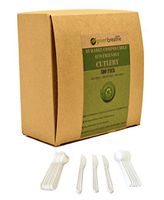 Green Breathe Disposable Compostable Cutlery Set {300 Pack} | 100 Forks 100 Knives 100 Spoons | 100% Eco Friendly Biodegradable Cutlery | Biodegradable Packaging | Durable and Heat Resistant | Non GMO
