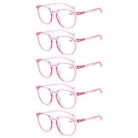 Kerecsen Reading Glasses 5 Pairs Spring Hinge Fashion Round Men and Women Readers (5 Pack Pink, 5.0)