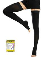 Beister 1 Pair Medical Open Toe Thigh High Compression Stockings with Silicone Band for Women & Men, Firm 20-30 mmHg Graduated Support for Varicose Veins, Edema, Flight, Black, X-Large