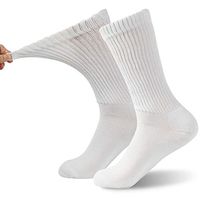 Diabetic Socks, FOOTPLUS Men Women Loose Top Thick Cushioned Winter Warm Dress Socks for Pregnancy, Anti Blister Circulatory Flight Travel Socks, 2 Pairs White Crew, XX- Large