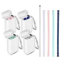 Reusable Silicone Collapsible Straws - Portable Drinking Straw with Carrying Case and Cleaning Brush, BPA Free - Green,Blue,Gray,Pink
