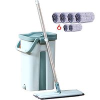 KIRA Flat Mop Bucket Set Bucket Cleaning System 360° Flexible Rotation Automatic Rebound Mopping Artifact Microfiber Mop Sponge Handle and Drain Plug Quick Disassembly -6X Fiber Cloth