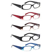 5 Pack Spring Hinge Reading Glasses Rectangular Fashion Quality Readers for Men and Women (5 Pack Mix, 2.25)
