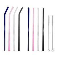 AMZSOCKETS Reusable Glass Straws - 10" L x 8 mm W - Smoothie Drinking Straws for Smoothie, Milkshakes, Pack of 8 with 2 Cleaning Brush