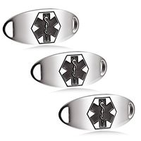 JF.JEWELRY 3-Pack Medical Alert ID Tag for Medical Bracelet Stainless Steel Oval Etching Logo-Black