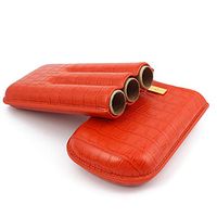 Julitech Leather Cigar Box, Effective Moisturizing Humidor Holder for 3 Pcs Cigars, Fashion Portable Cigar Accessories with Gift Box,Orange