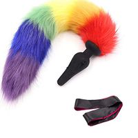Hotsexon Cosplay Toys Colours Artificial Tail Plug Blindfold Couple Game Metal Prop Fox Tail Plug, Medium