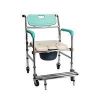 ZLSANVD Mobile Wheeled Toilet Commode Chair with Cushioned seat and Back - Height Adjustable with Brakes and Pedals