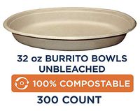 100% Compostable Unbleached Plant Fiber Burrito Bowl, 32 oz. (Pack of 300)