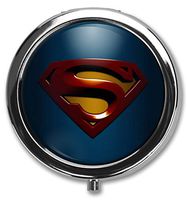 Hanbalin - Superman Custom Round Silver Pill Box Pocket 2.1 inches Medicine Tablet Holder Organizer Case for Purse