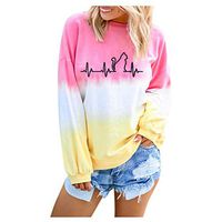 Women's Gradient Color Pullover Sweatshirt Plus Size Baggy Cat Print Blouse Cozy Long Sleeve Sport T Shirt Tunic Warm Tops