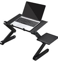 FEMOR Portable Adjustable Aluminum Laptop Table/Stand/Desk, Multifuctional Bed Tray Book Stand with Mouse Pad Side Mount, 360° Ratating Legs and X Shaped Cooling Holes Ergonomics Design, Black