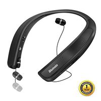 Bluetooth Headphones Speaker 2 in 1,Bluenin Neckband Wireless Headset Wearable Speaker True 3D Stereo Sound Sweatproof Headphones with Retractable Earbuds Built-in Microphone (Titanium Black)
