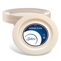 SPHERE PARTY PLATES/DINNER PLATES | 10 Inch Plastic Plates for Dinner/Wedding Etc.| Round Ivory Everyday Plate, 20 Pack | Elegant & Sturdy Heavy Duty Disposable Plates for all Holidays & Occasions