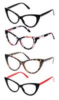 SOOLALA 4 Pairs Value Pack Ladies 50mm Lens Fashion Designer Cat Eye Reading Glasses, 4mix, 1.25
