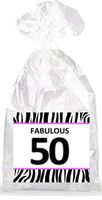 Fabulous 50th Birthday Zebra Pattern Party Favor Bags with Ties - 12pack