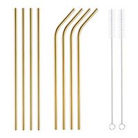 Longtong 304 Stainless Steel Metal Drinking Straws Ultra Long 10.5inches for 30oz Tumblers Cold Beverage (Set of 8, 4 Straight + 4 Bent + 2 Brushes) Gold