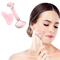 Jade Roller, 3 in 1 Massager Set Including Rose Quartz Roller and Gua Sha Scraping Tool, Facial Anti Aging Roller Massager