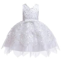 Driuankeji Toddler Baby Girls Party Dress Bow Elegant Brilliant Tulle Bridesmaid Wedding Dress Girl Flower Dress White