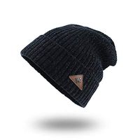Theoylos Men's Knit Slouchy Beanie Winter Plus Velvet Beanie Hat Unisex Warm Plush Knit Hat Soft Windproof Crossed Cap Navy