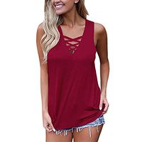 Jophufed Women's Criss Cross Casual Cami Shirt Sleeveless Tank Top Basic Lace up Blouse Wine Red
