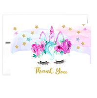 TINSELBOX Magical Unicorn Thank you Cards | Blank Inside | Watercolor with Digital Gold Foil
