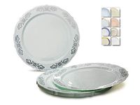" OCCASIONS" 40 Plates Pack, Vintage Party, Disposable Wedding Party Plastic Plates (7.5'' Appetizer/Dessert Plate, Portofino in Subtle Green & Silver)