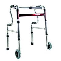 XIHAA Elderly People Portable Walker Aid Disabled Adjustable Foldable Non-Slip Foot Pad Walking Rehabilitation Equipment Bathroom Bath Chair Red (Double Wheel)
