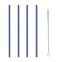 Stainless Steel Straw Set - Alisy Straight Reusable Drinking Straws Metal Stainless Steel Eco-Friendly 10.5in (Multicolor)