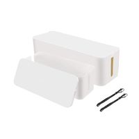 [Set of 2] 2 Cable Management Boxes + 2 Wire Ties, Large Cord Box Organizers to Hold and Hide Power Strip Charger Adapter Power Cord Charging Station USB HUB (Set of 2, White)