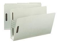 Smead 100% Recycled Pressboard Fastener File Folder, 2 Fasteners, 1/3-Cut Tab, 3" Expansion, Legal Size, Gray/Green, 25 per Box (20005)