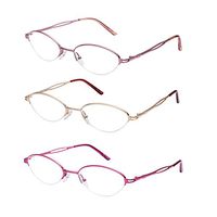 LianSan Designer Reading Glasses for Women Metal Half Rimless Frame Ladies Reader (3 Pack,Purple Gold Pink,1.50 Strength)