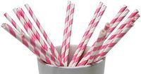 Made in USA Pack of 150 Biodegradable Pink Stripes Paper Drinking Straws (FDA-approved, Non-toxic, BPA-free)