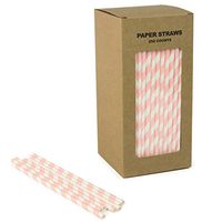 Light Pink Striped Paper Straws Bulk, Pale Pink and White Stripe Paper Drinking Straws Biodegradable for Baby Shower Birthday Party, Coffee Soda Beverage Cafe Restaurant (Pink Stripe, 250)