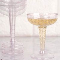 BalsaCircle 48 pcs 6 oz Blush Glittered Clear Plastic Champagne Glasses - Disposable Wedding Party Catering Tableware