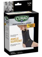 CURAD Performance Series Ankle Support Designed for Active Seniors 50+, Large Easy to Grip Tabs & Loops for Easier Application, Helps with Mild Sprains & Strains, Size S/M