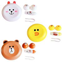 Trycooling 3Pcs Plastic Contact Lens Case Mini Glasses Case with Mirror Bottle Tweezers Container Holder(Color Random)