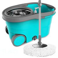 L&WB Mop Bucket for Brushes with 1 Mop in Microfiber, Stainless Steel Metal Basket, Dry and Wet, for Floor Cleaning,B
