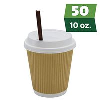 [50 Sets] 10 oz Insulated Ripple Paper Hot Coffee Cups With Lids & Stirrers