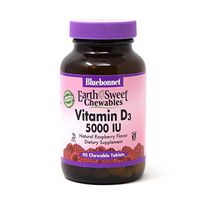 Bluebonnet Nutrition Earth Sweet Vitamin D3 5000 IU Chewable Tablets, Aids in Muscle & Skeletal Growth, D3, Non GMO, Gluten, Free, Soy Free, Milk Free, Kosher, 90 Chewable Tablets, Raspberry Flavor