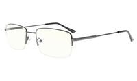 Eyekepper Half-Rim Eyeglasses-Blue Light Blocking-Reduced Eye Strain-Memory Computer Glasses Titanium Eyewear Men,Transparent Lens (Gunmetal,+0.00)