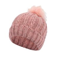 Theoylos Women's Knit Slouchy Beanie Chunky Baggy Hat with Faux Fur Pompom Winter Soft Warm Ski Cap Pink