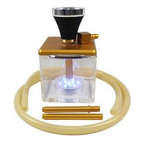 LED Micro 1 Hose Hookah Complete Set Combo Kit Mini Small Acrylic Shisha Hookah Set Portable Narghile Sheesha Square Molasses Single Shisha (Color : Gold)