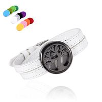 constantlife White Genuine Leather Aromatherapy Diffuser Bracelet Essential Oil Diffuser Bracelet with 12 Resuable Pads (A)