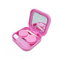 MAXGOODS Portable Contact Lens Case Hard Case Cleaning Holder Travel Kit Case with Mirror,Bottle and Tweezers (Pink)