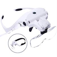 USB Charging Hands Free Headband Magnifier Glass, Head Mount Magnifying Glasses with LED Light for Reading Jewelry Craft Watch Hobby Circuit Repair, 5 Lenses 1.0X 1.5X 2.0X 2.5X 3.5X