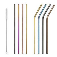 Aanorz Metal Straws Stainless Steel Straws Reusable Drinking Rainbow 8 Set Multi Color Steel Straws - Cleaning Brush for 20 Oz (4 Straight|4 Bent|1Brush) (Rainbow: 4 Straight + 4 Bent + 1Brush)
